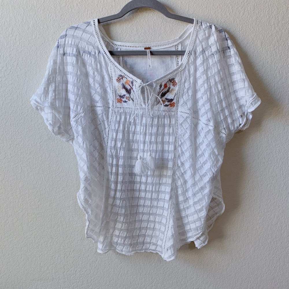 Free People XS Tassel Embroidered Blouse